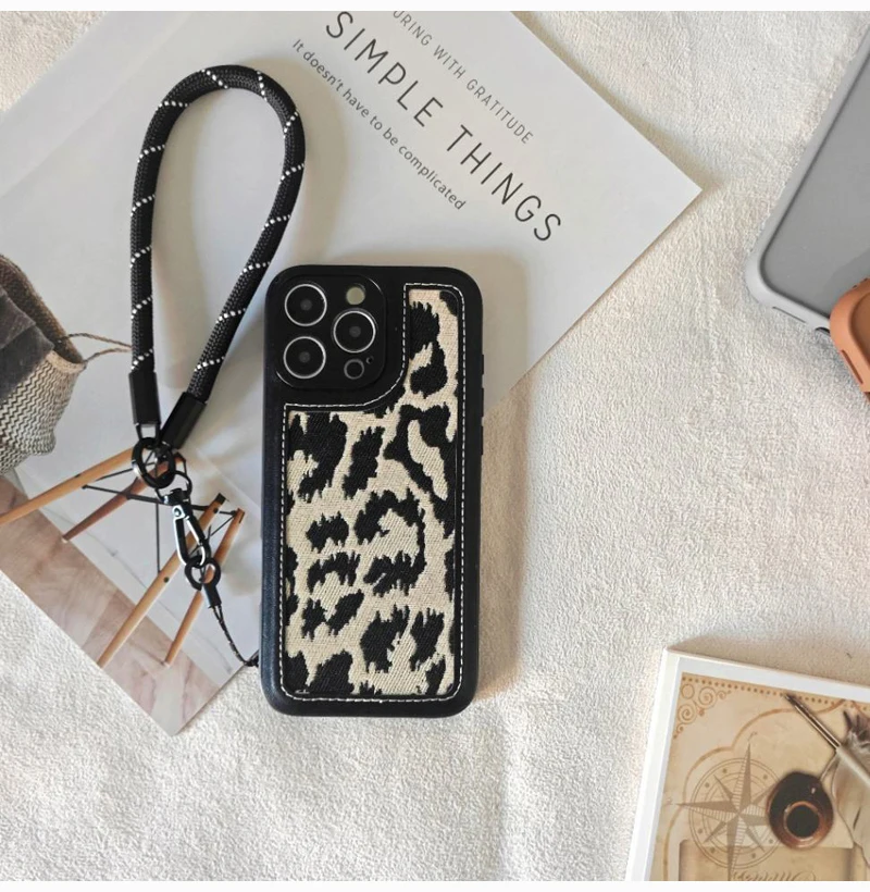 Фото Fashion Leopard Print Lanyard Series,All Inclusive Anti Drop,Lens Protection Phone Case For IPhone16,15,14 Plus,13,12,11 Pro Max №4