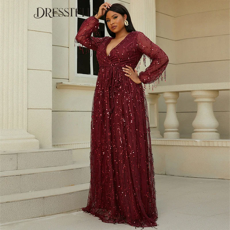 Купи Deep V-Neck Real Photo Long Women Plus Size Party Dresses Sequined Tassels Sexy Elegant Prom Dresses Evening Dresses Mermaid за 11,220 рублей в магазине AliExpress