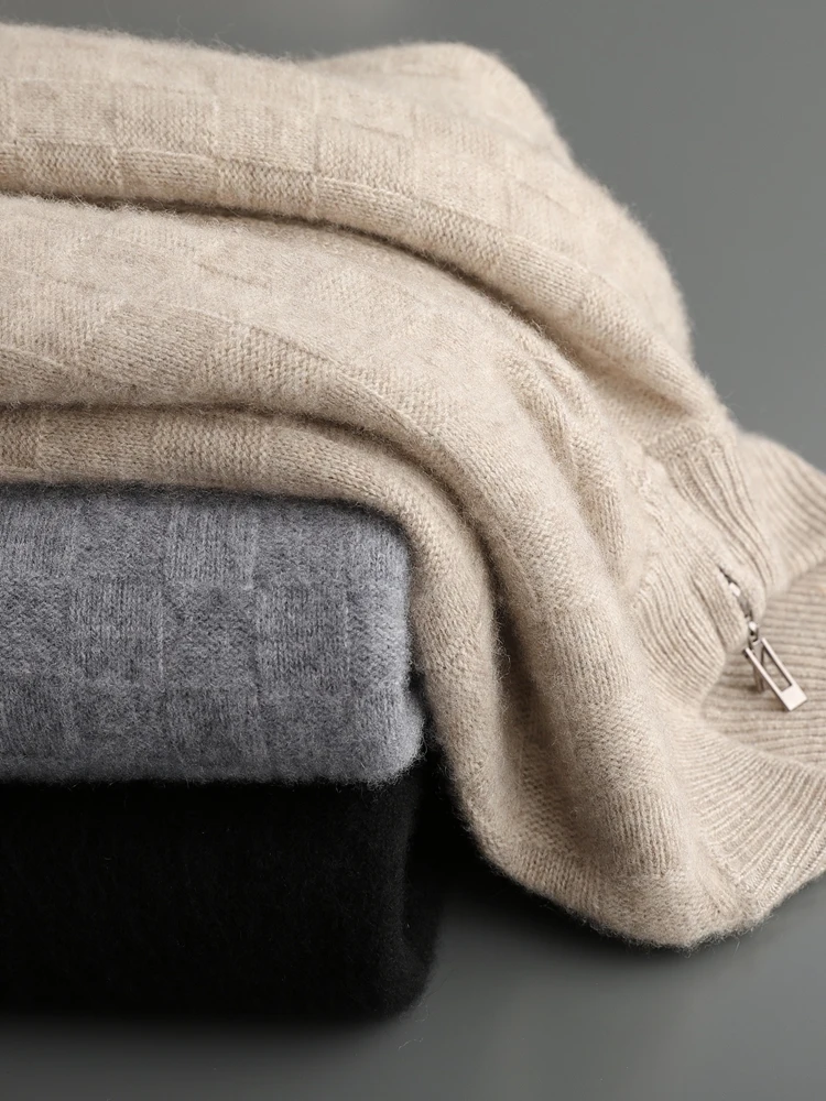 100% кашемир мужской вязаный свитер на молнии клетчатый кардиган с