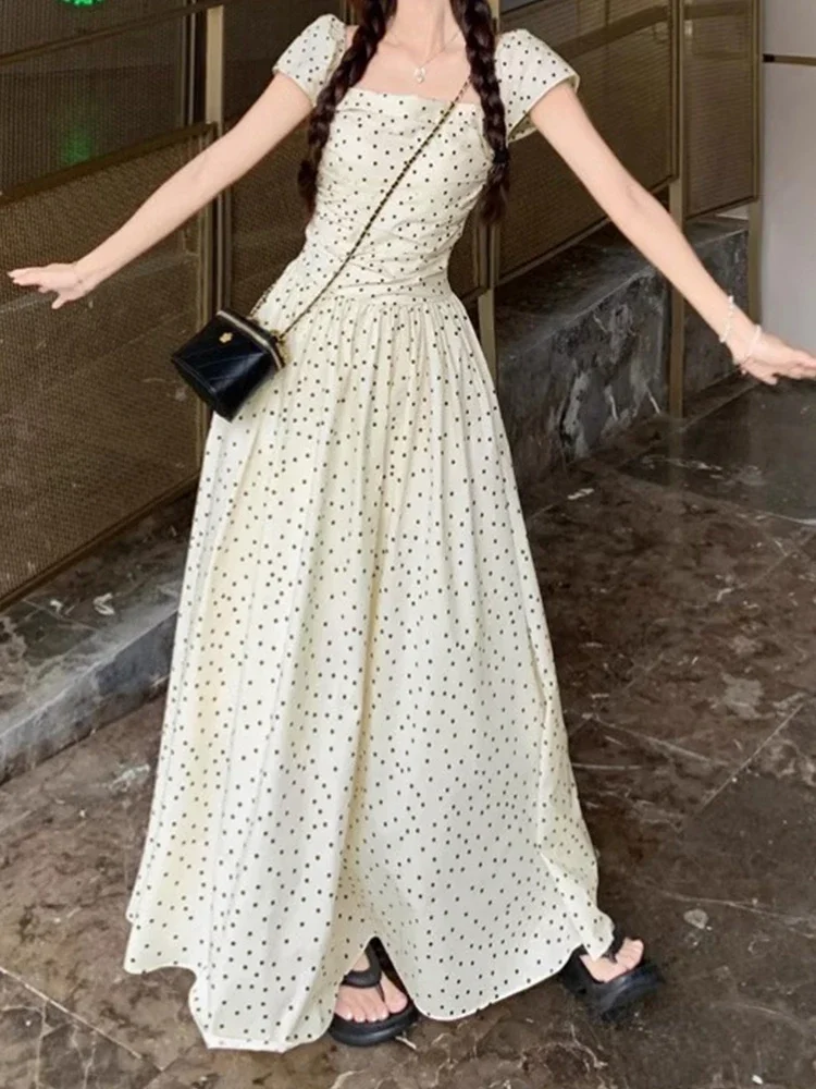 Платье Xiaofei с рукавами в горошек детское летнее платье 2024 новое длинное