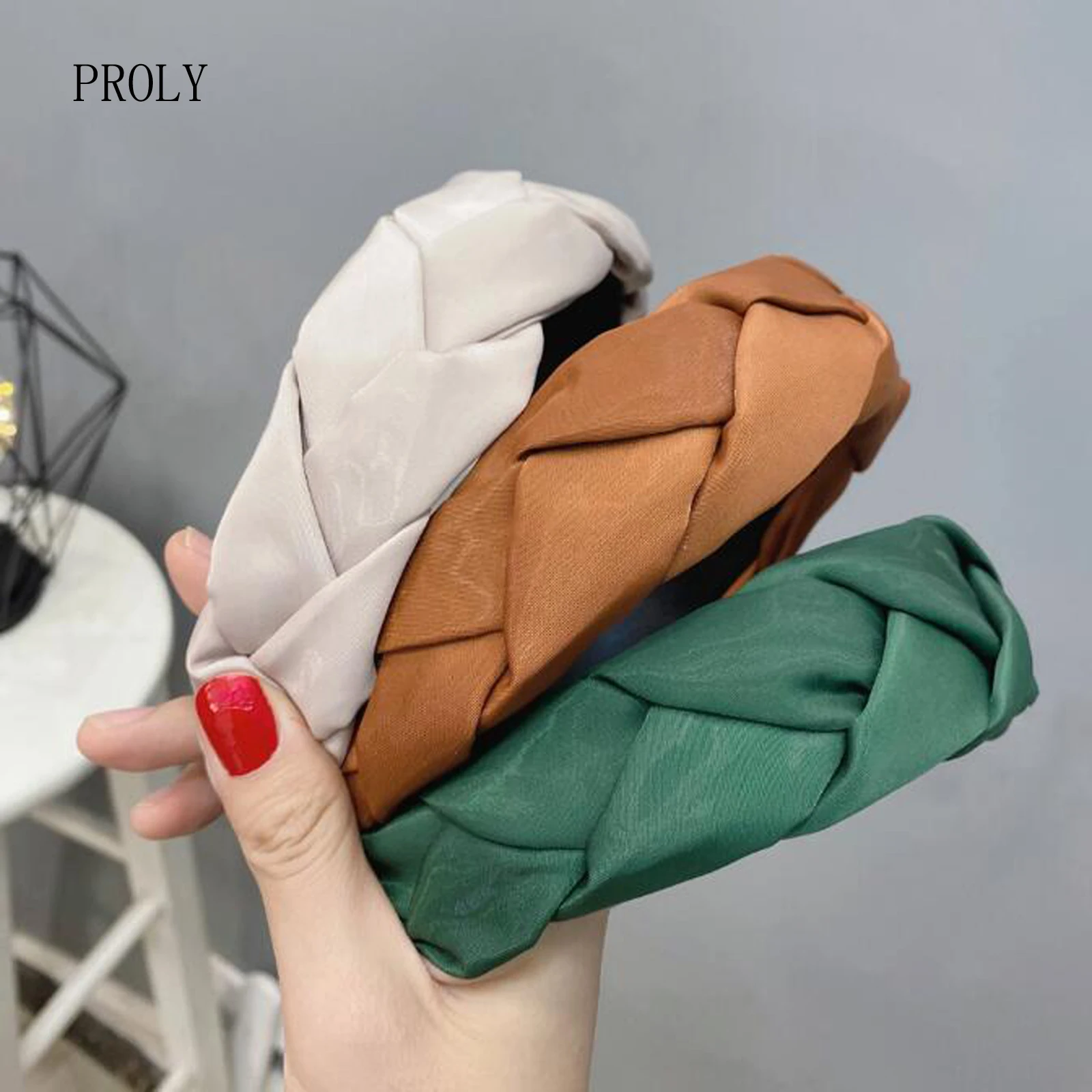 

PROLY New Fashion Women Headband Wide Side Handmade Braided Hairband Solid Color Casual Turban Girls Hair Accessories Autumn