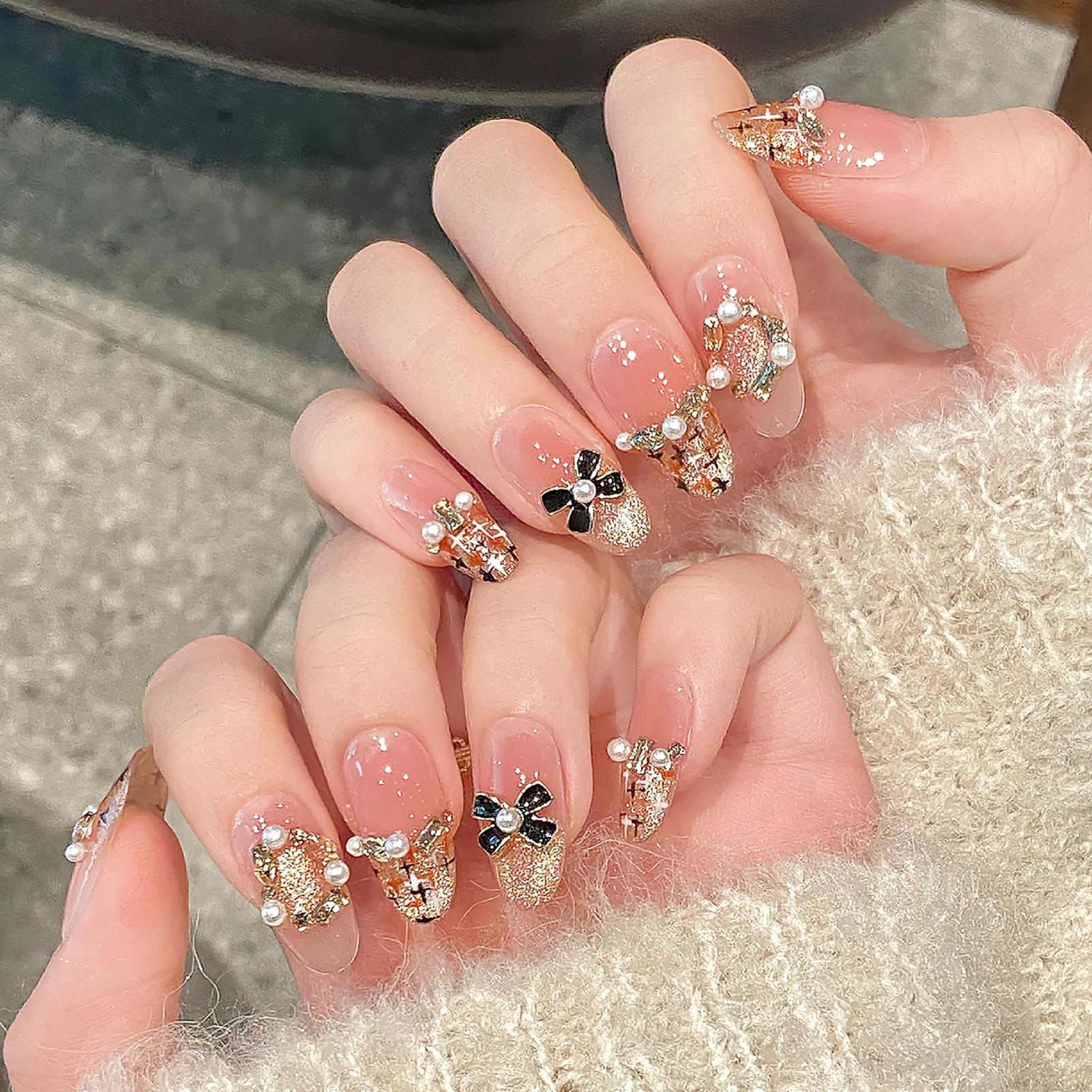 10 шт. корейские милые накладные ногти карамельные французские румяна ручной