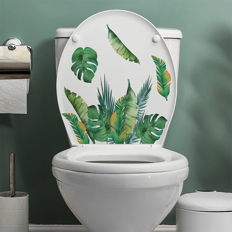 

Green Plant Leaves Wall Sticker Bathroom Toilet Decor Living Room Cabinet Home Decoration Decals Beautify Self Adhesive Mural