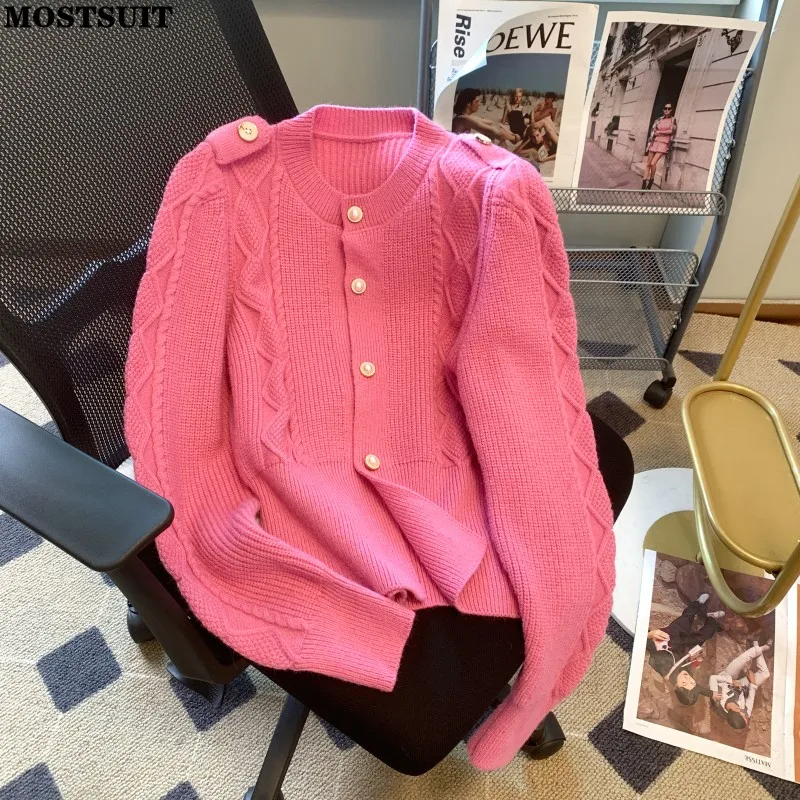 

Vintage Stylish Twisted Knit Cardigan Sweater Women 2023 Spring Korean Elegant Fashion Chic Tops Jacket Long Sleeve Coat Jumpers