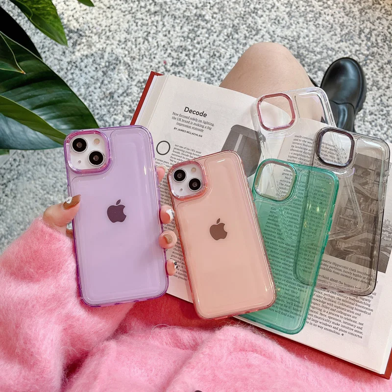 

Luxury Transparent Airbag Ultra Thin Case For iPhone 14 13 12 11 Pro XS Max Mini XR 7 8 Plus SE 2 3 Electroplate Silicon Cover