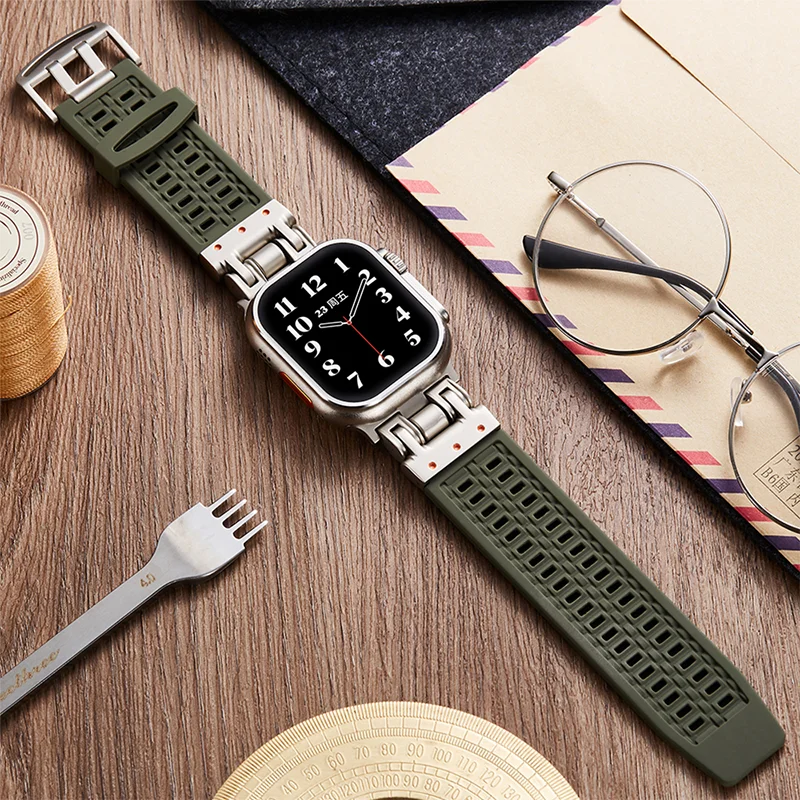Фото Мужской мягкий силиконовый браслет для Apple Watch Ultra 2 серии 10 9 8 7 49 мм 46 мм 45 спортивный ремешок Correa для iWatch 6 5 4 Se 44 мм ремешок №3