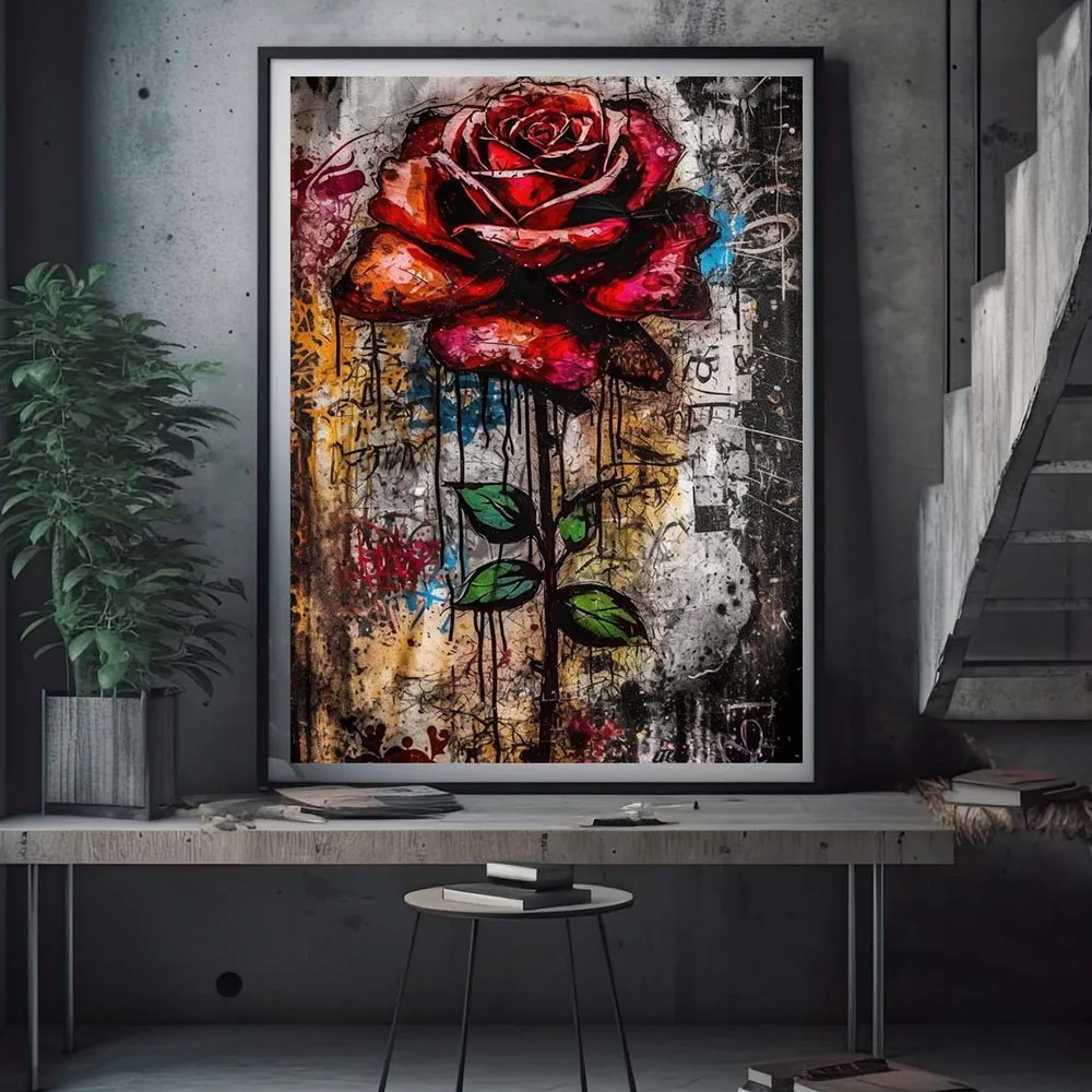 Красная Роза Домашний Декор Холст Картина Граффити Настенное Искусство