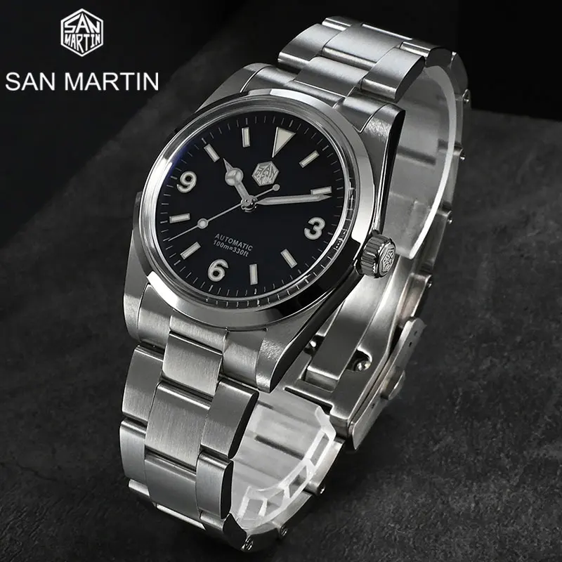 

Часы San Martin Мужские механические, люксовые модные автоматические спортивные деловые, из нержавеющей стали с сапфировым стеклом, 10 бар