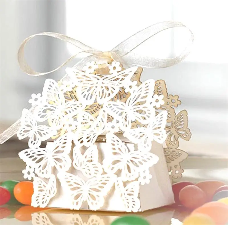

100Pcs Hollow Butterfly Candy Box Beautiful Wedding Chocolate Candy Box Birthday Christmas Souvenir Candy Paper Packaging Box