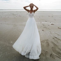 gorgeous spahetti straps boho wedding dresses dot tulle summer beach bride dress custom made civil bridal gown plus size