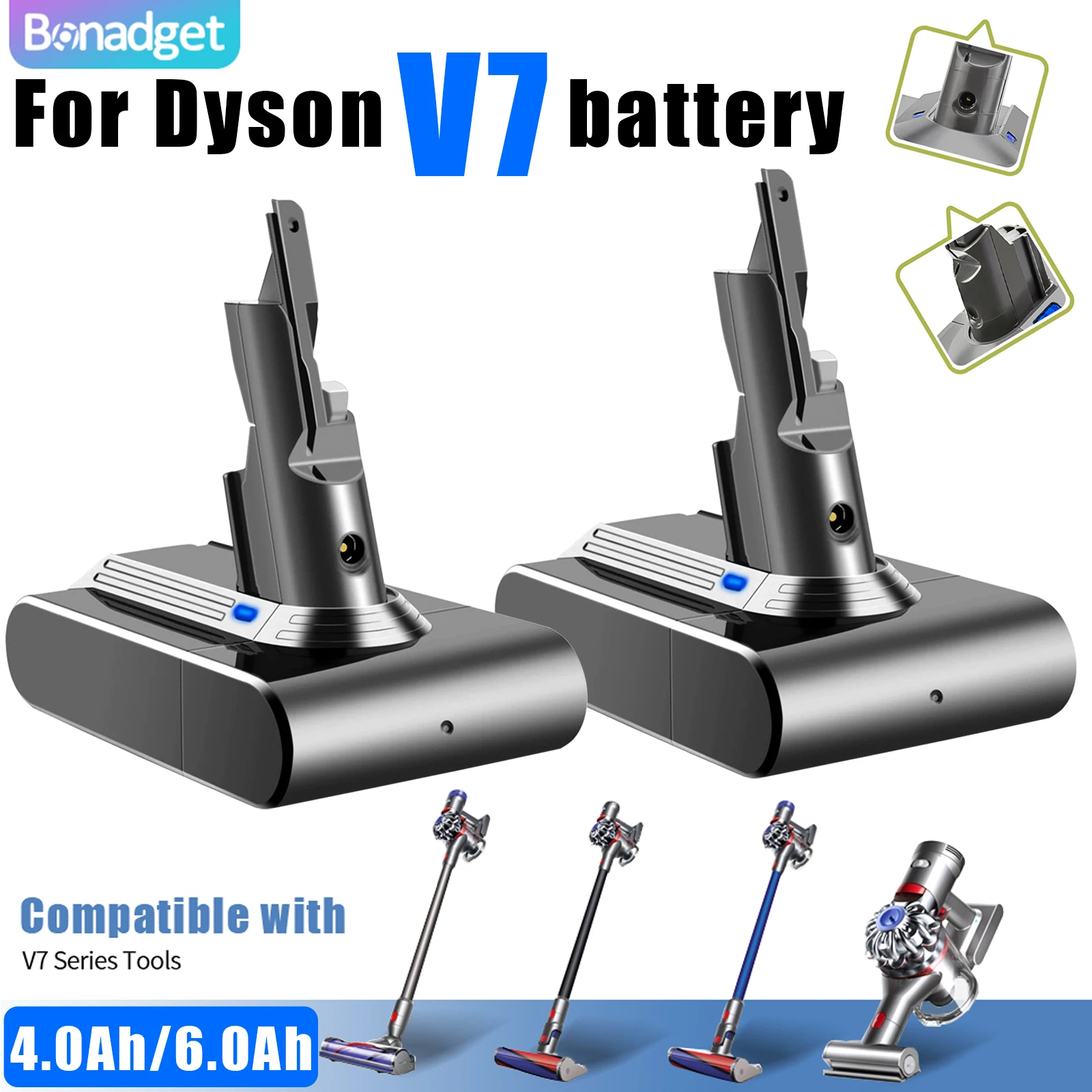 

Bonadget 4.0Ah/6.0Ah 21.6V Li-ion Replacement V7 Batteries for Dyson V7 225403 Vacuum Cleaner Chargeable Power Tools Battery