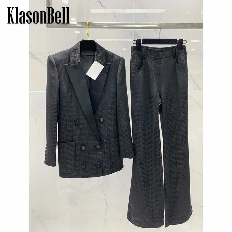 

Женский жаккардовый костюм KlasonBell, подиумный двубортный жаккардовый Блейзер контрастных цветов с геометрическим рисунком или брюки клеш, 6,...
