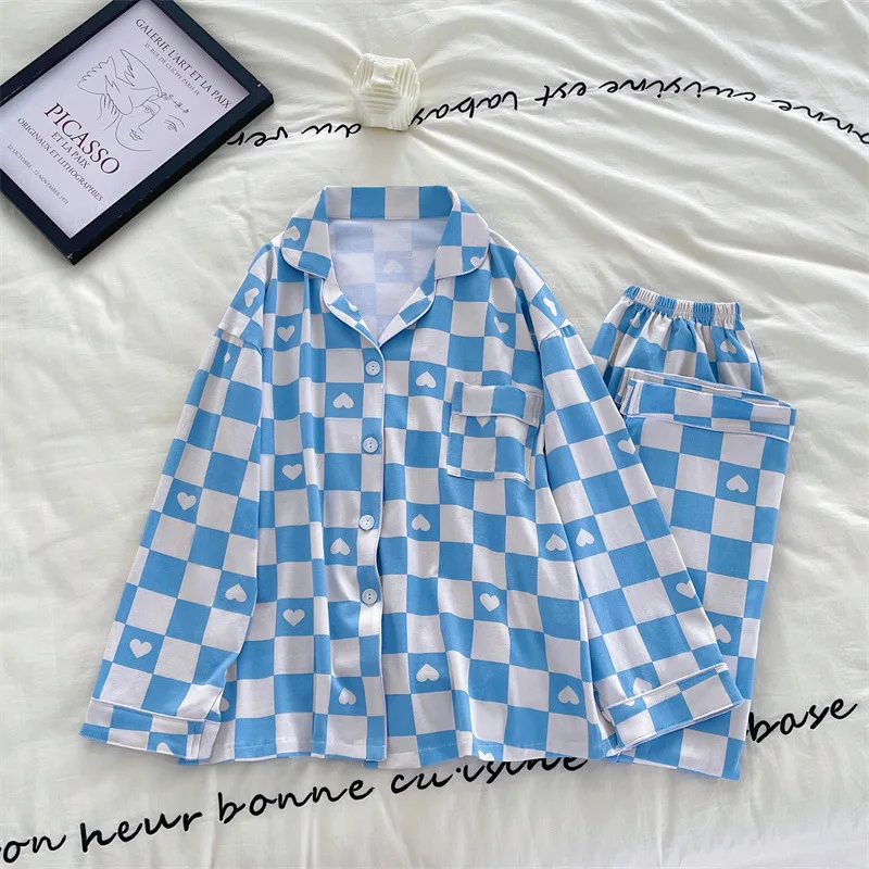 Корейская версия кардиган пижама в клетку с длинными рукавами новые женские