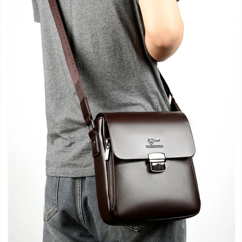Buckle Leather Men's Shoulder Bag Vertical Strap HandBag Male Luxury Messenger Bag Casual Crossbody For Men