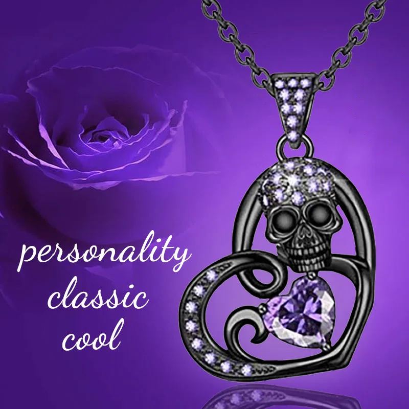 

Heart-Shaped Skull Necklace for Woman Purple Pendant Personality Classic Fashion Jewelry Holiday Gift for Family and Friends