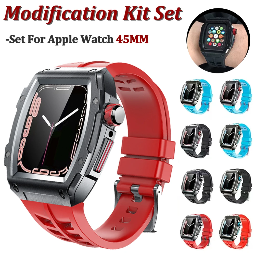 

Newest Luxury Aluminum Alloy For Apple Watch Case 45MM For iWatch Series SE 7 654 Metal Rubber Stainless Modification Kit Bezel