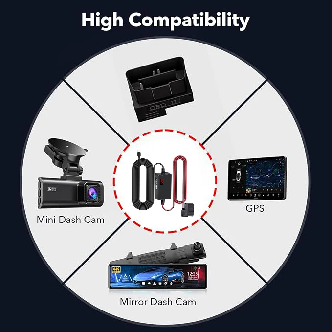 Фото Кабель питания REDTIGER для видеорегистратора OBD, USB-C, 3 м, 12В-24В на 5В, с защитой от низкого напряжения №1
