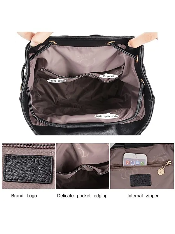 Black Leather Backpack Vintage Style Backpack for Girls School Bags Casual Daypack for Women