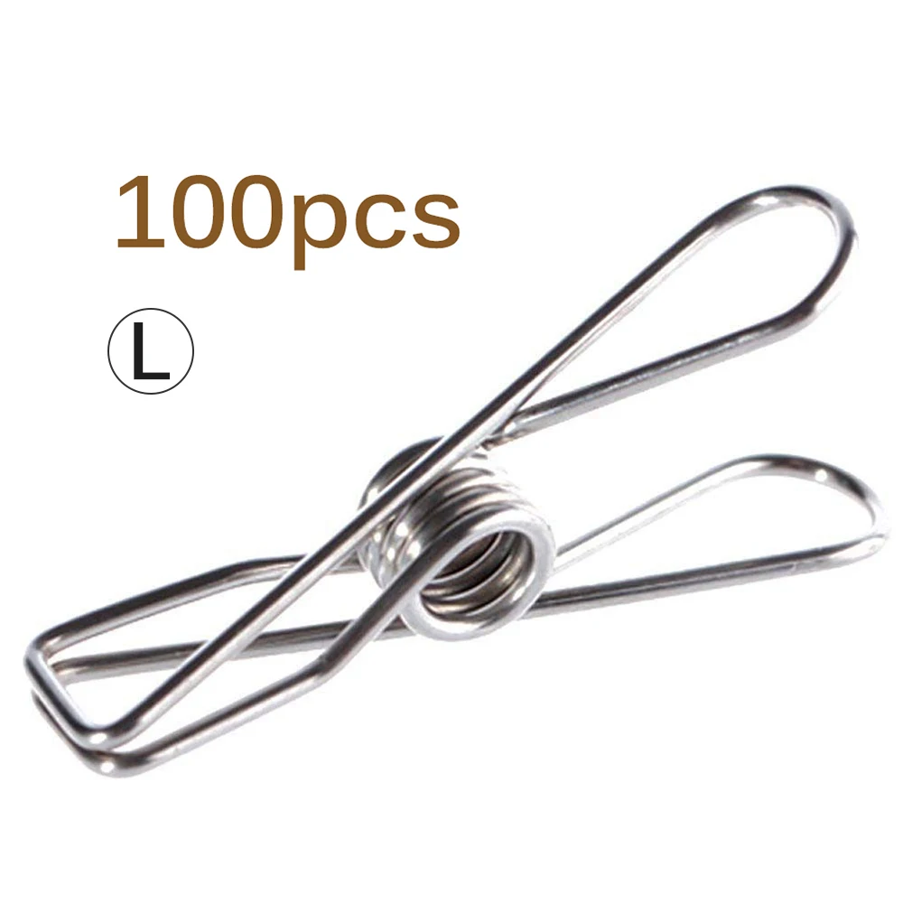 

100pcs Multipurpose Stainless Steel Clips Clothes Pins Pegs Holders Clothing Clamps Sealing Clip Household Clothespin