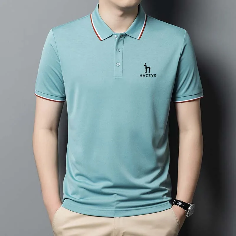 Men's HAZZYS Golf Wear Clothing Summer Men Shirt Solid Color Short Sleeve Casual Polo Business Sports Camping