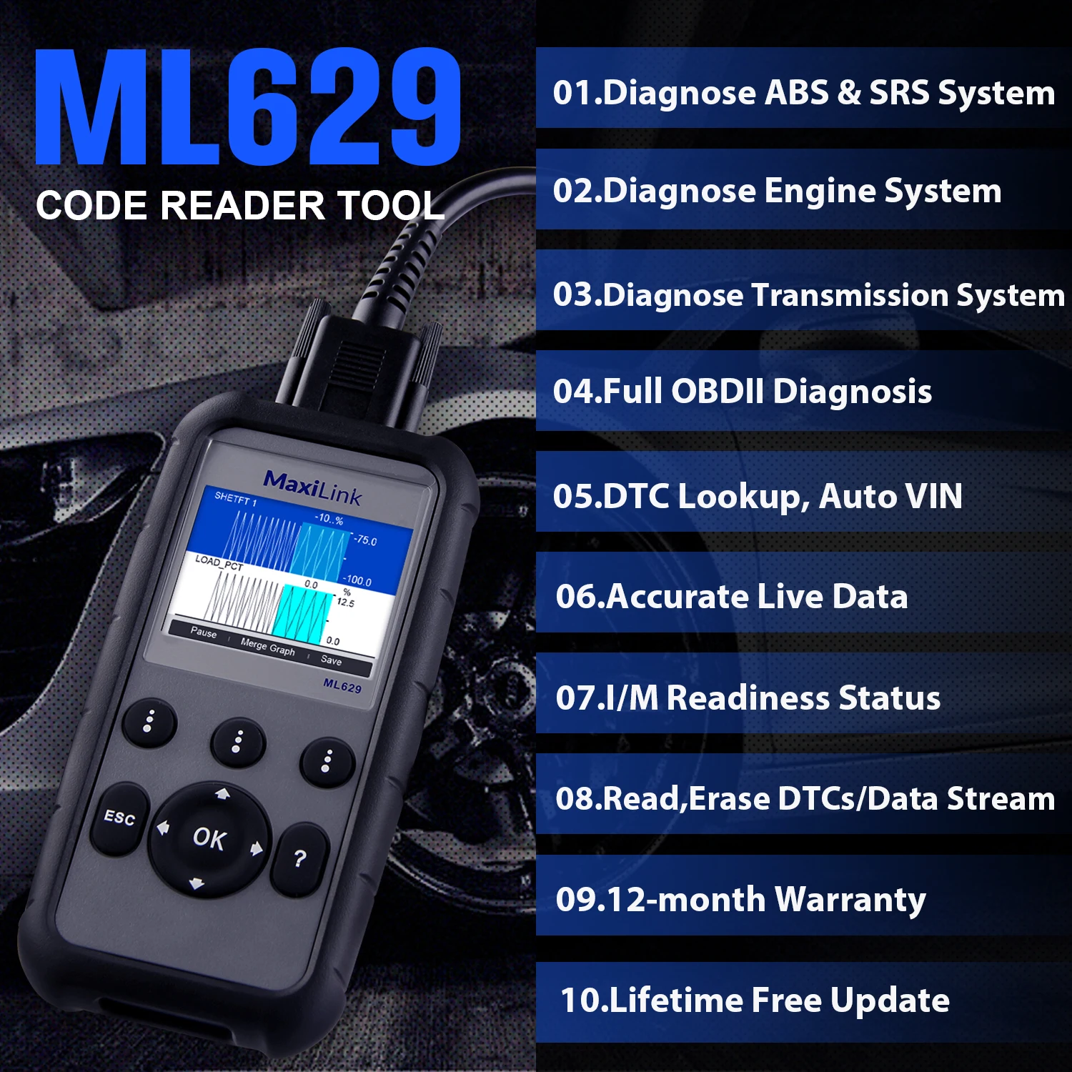 Автомобильный сканер Autel OBD2 диагностический инструмент ML629 ML519 AL619 автомобильный
