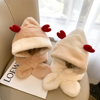 childrens hat female winter sweet and cute winter plush scarf hooded one korean version ear protection christmas warm hat