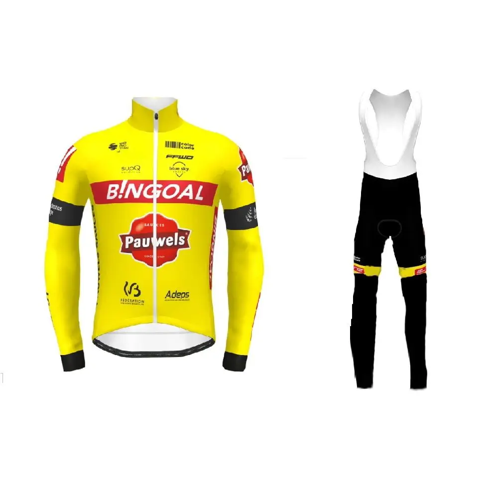 

SPRING SUMMER 2022 2021 BINGOAL TEAM FLUO YELLOW LONG SLEEVE CYCLING JERSEY WEAR CLOTHES + BIB PANTS WITH GEL PAD SIZE XS-4XL