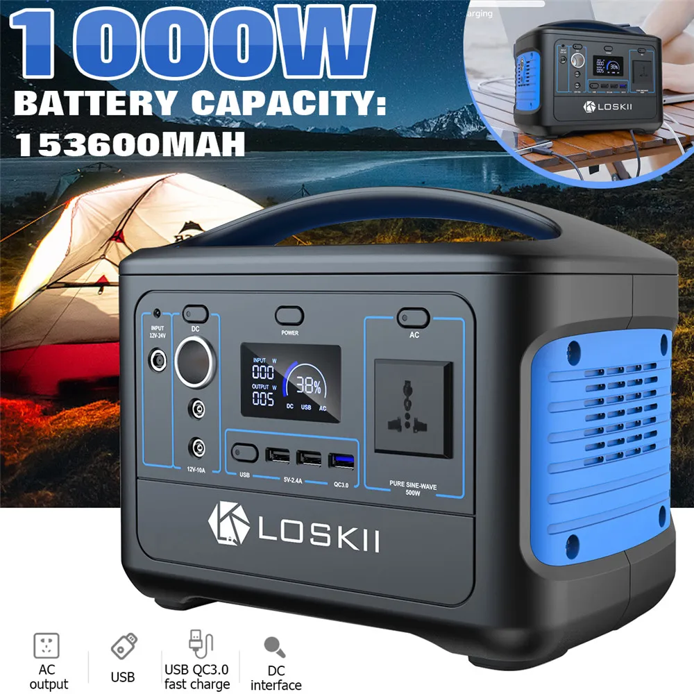 

568Wh/153600mAh Portable Power Station Battery Generator 220-230V Camping Solar Generator Emergency Energy Supply LCD Display