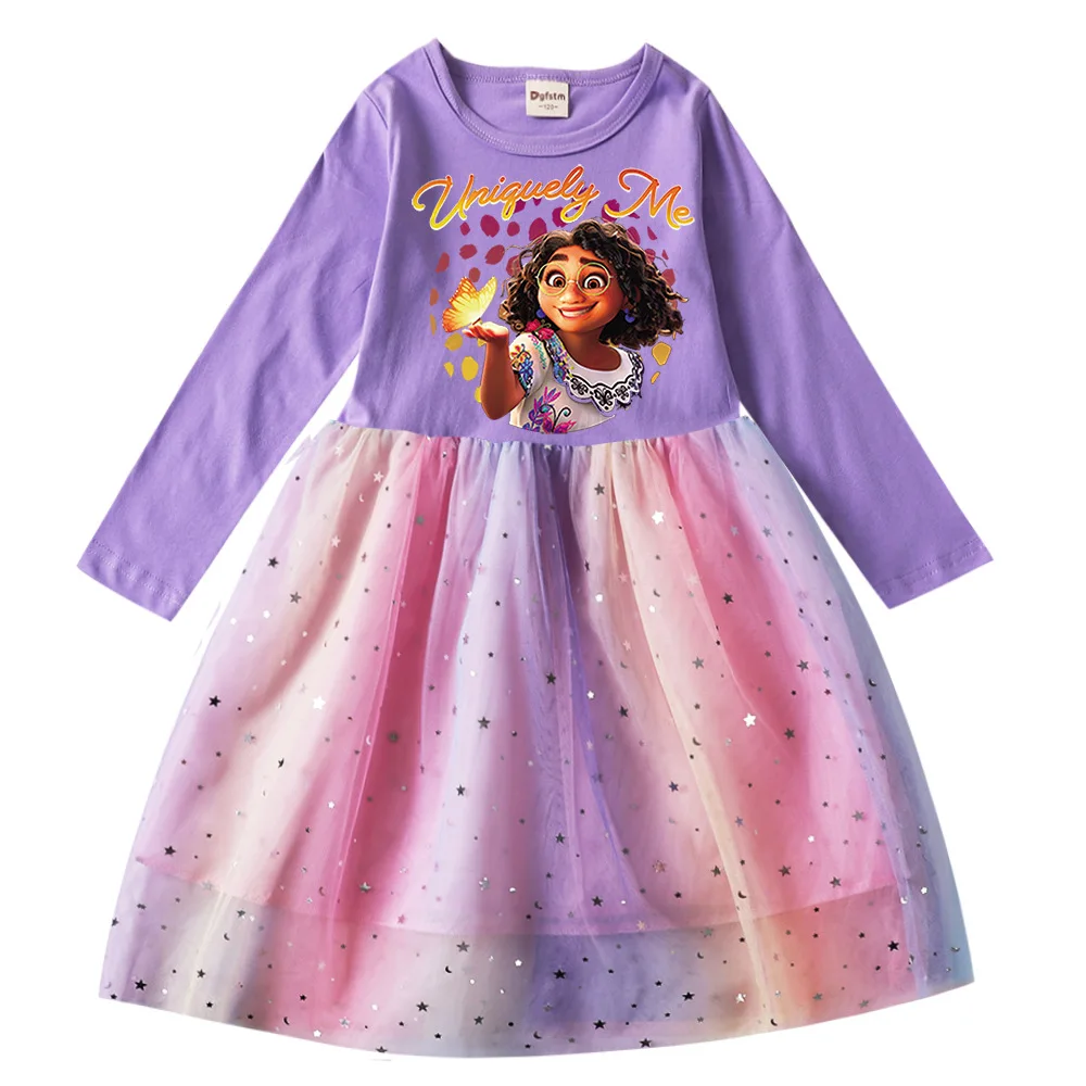 

New Encanto Kids Fashion Dress Cotton Long Sleeve Dress Christmas Dress Girl Elegant Vestdio 8 To 10 Year Clothes Princess Girls
