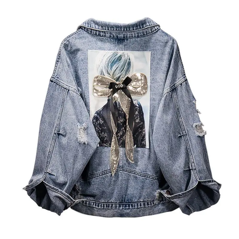 

2022 plus size women's clothing fat sister denim jacket spring fat women cover the stomach to show thin fashion casual y2k