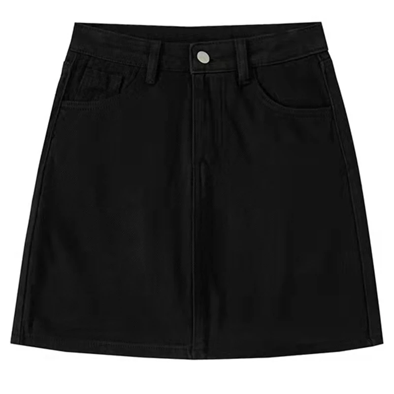 

Women High Waist Black A-Line Denim Mini Short Skirt Sexy Package Hip Slim Fitted Flared Hem Solid Color Jean Streetwear