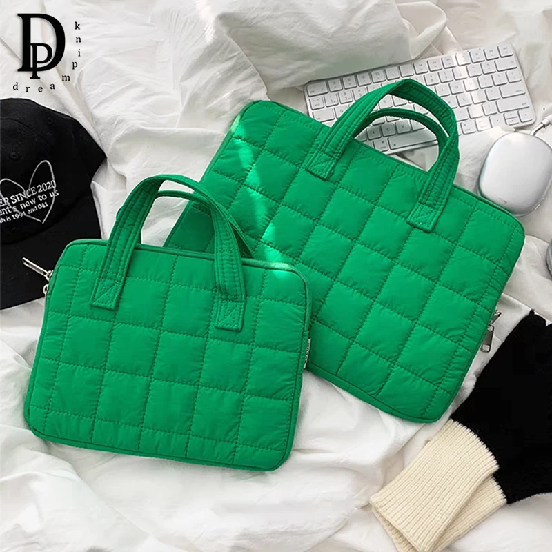 Простая модная стеганая сумка для ноутбука в клетку мягкая нейлоновая Корейская