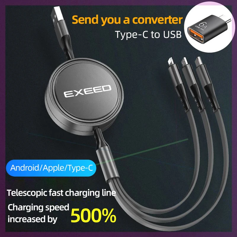 2024 для Chery EXEED LX TXL VX RX TX 2023 2022 3-в-1 Micro Data Wire USB Type C кабель быстрой зарядки передачи