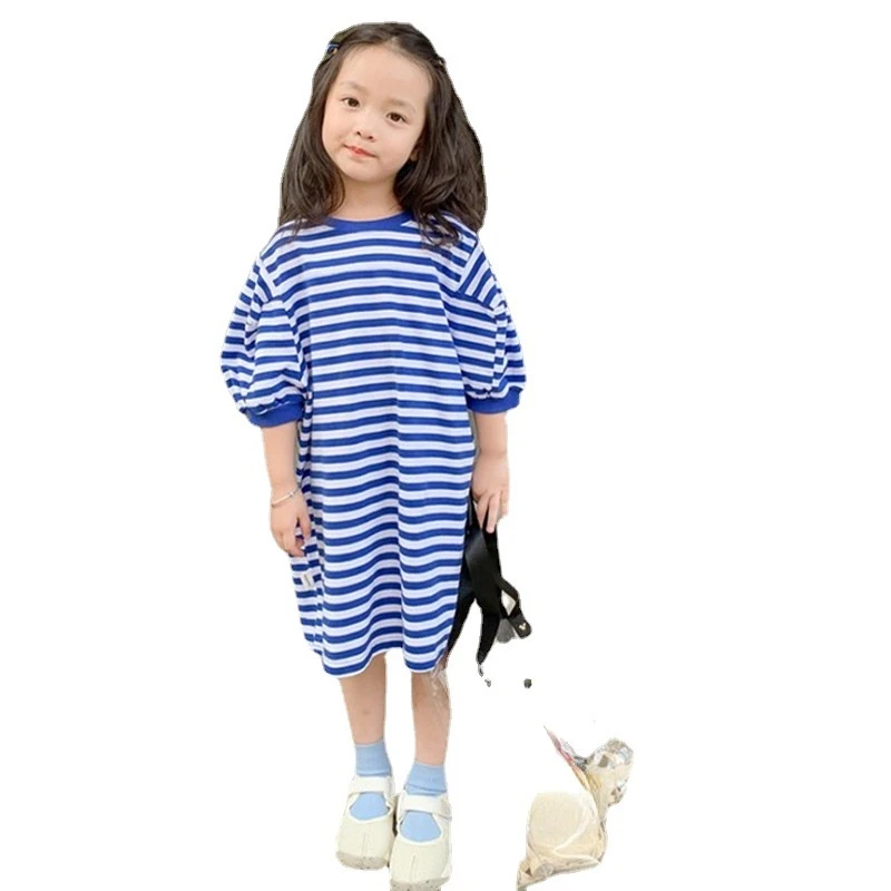 Футболка для девочек полосатый топ средней длины с рукавами платья-свитеры