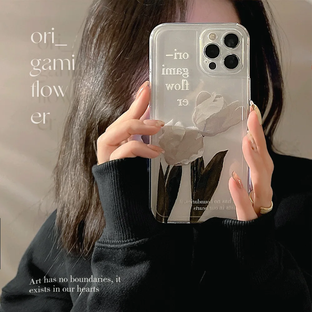 Drawing Cartoon Paint White Flowers Phone Case For iphone 14 13 12 11 Pro Max X XR XSMAX 7 8 Plus SE TPU Case Cover New Products