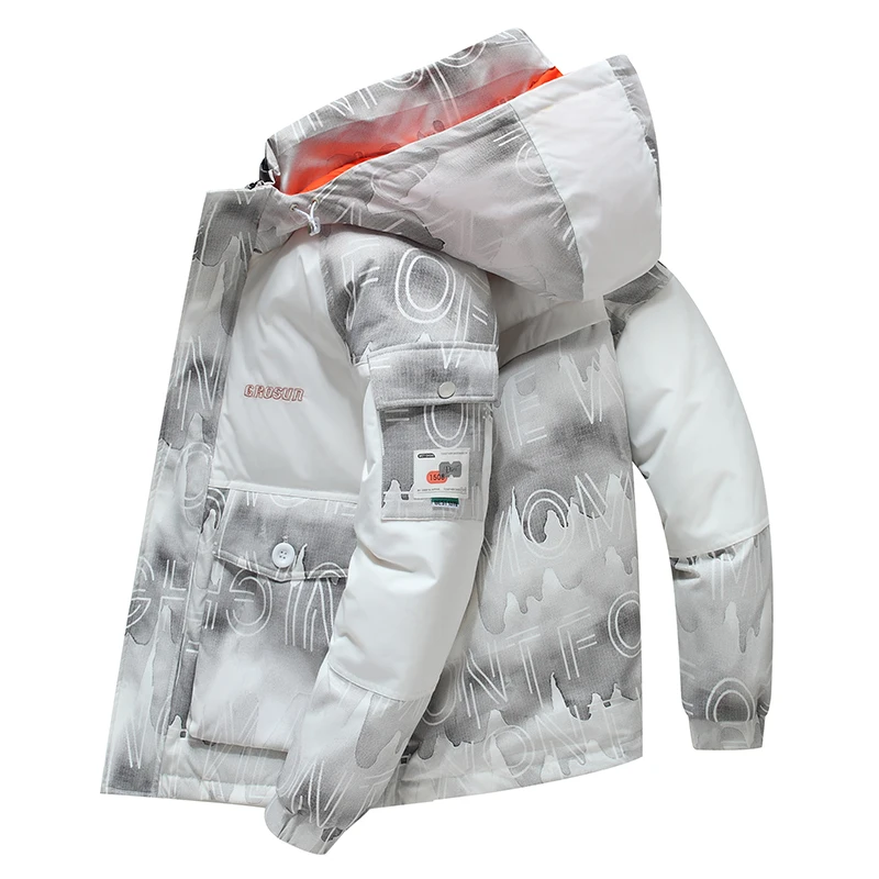 2022 Winter Thick Warm High Street Hooded Jacket Male 90% White Duck Down Patchwork Windproof Coat Men 3XL