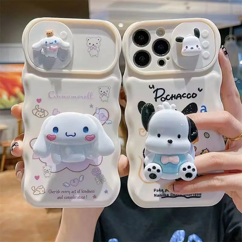 

Sanrio Cinnamoroll Pochacco With Stand Phone Case For iPhone 14 13 12 11 Pro Max Lady Girl Cute Shockproof Cover