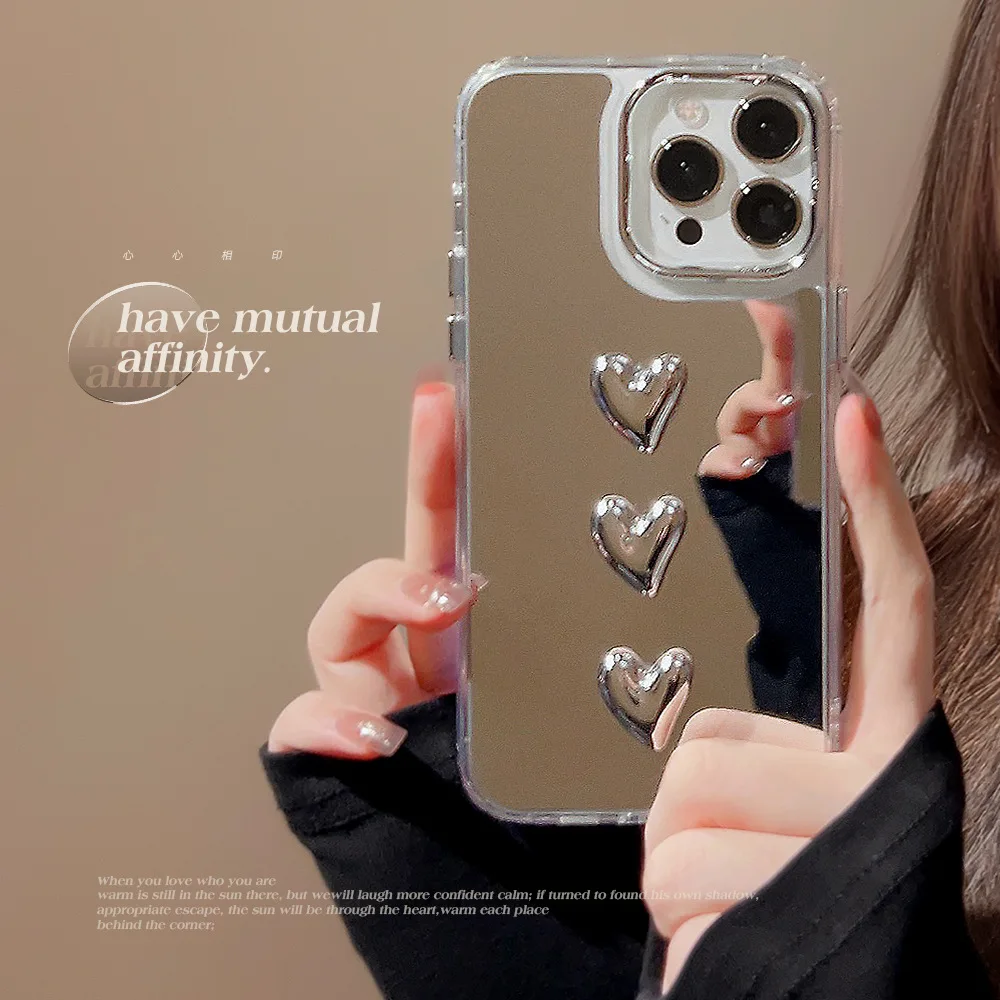 

Зеркальный чехол для телефона 3dlove в форме сердца для Iphone 13 14 11 12 Pro Max, Модный чехол с защитой от падения