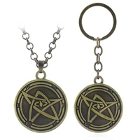 cthulhu mythology keychain eye rune round pendant howard phillips lovecraft badge mens keyring vintage jewelry gift fashion