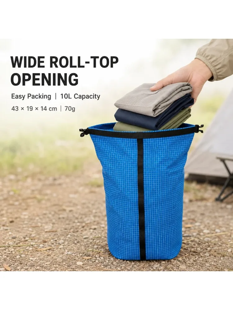 Фото Сумка для хранения 10 л из Dyneema X-Gripstop, сверхлегкая, 70 г, с компрессионным замком Roll-top и пряжкой DuraFlex, для кемпинга, походов и активного отдыха №4