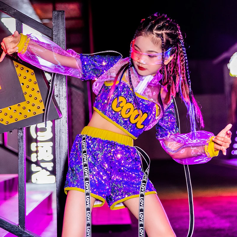 

Kids Jazz Dance Sequin Costumes Girls Fashion Modern Street Dance Hip Hop Stage Clothing Children'S Day Catwalk Clothes 120-170