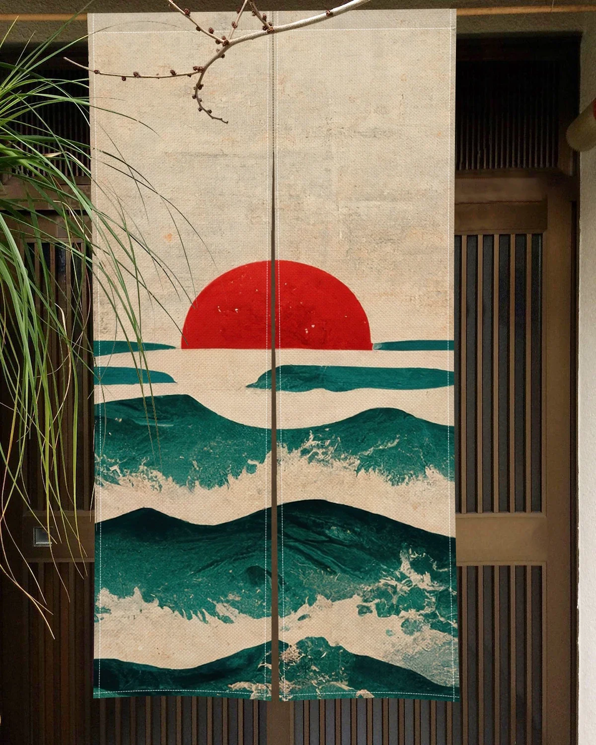 Занавеска на дверь с изображением пейзажа и горного журавля