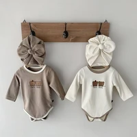 simple round collar pure cotton baby wrap fart suit 2022 ins baby spring and autumn conjoined bear climbing suit