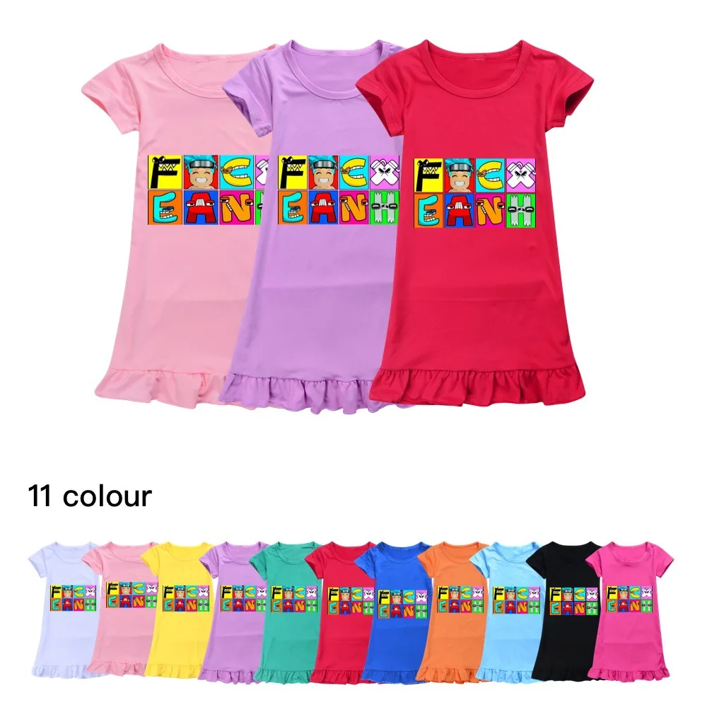 

Alphabet Lore Girl Nightgowns Kids Children's Nightdress Cotton Summer Short-Sleeved Girls' Home Clothes Pajamas Dress Sleepwear