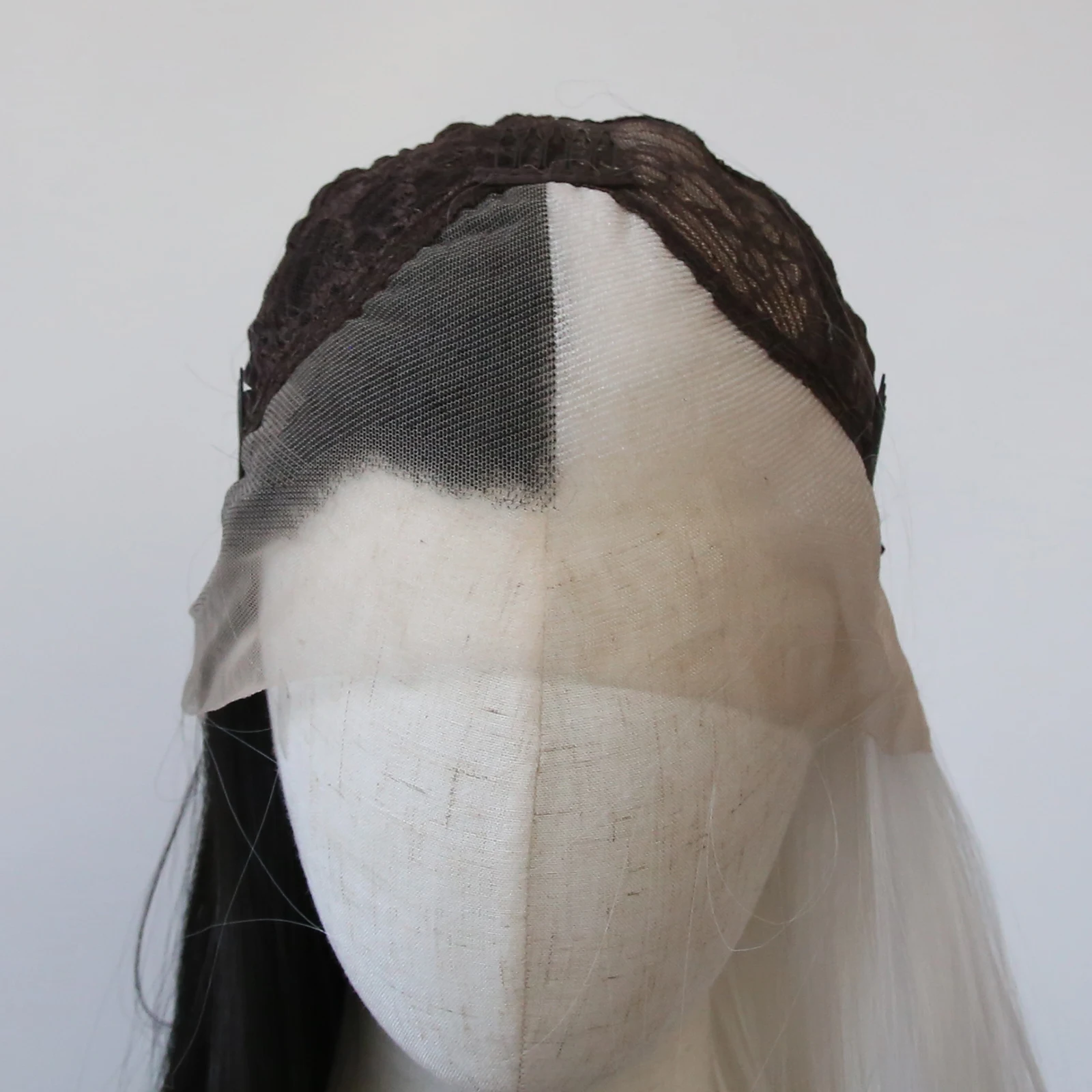 Белый с половиной черного синтетического кружева передний парик длинный прямой