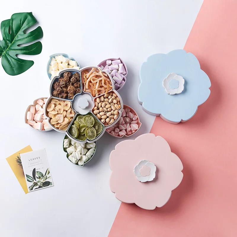 

Rotating Snack Box Candy Tray Petal-Shape Food Storage Box Wedding Candy Plates Double-deck Dried Fruit Organizer Storage