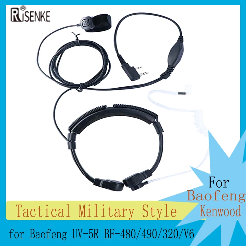 RISENKE Tactical Military Style Walkie Talkie Earpiece Headset for Baofeng UV-5R BF-480/490/320/V6 Kenwood TH-F6/F6A/D7/D7A/D7AG