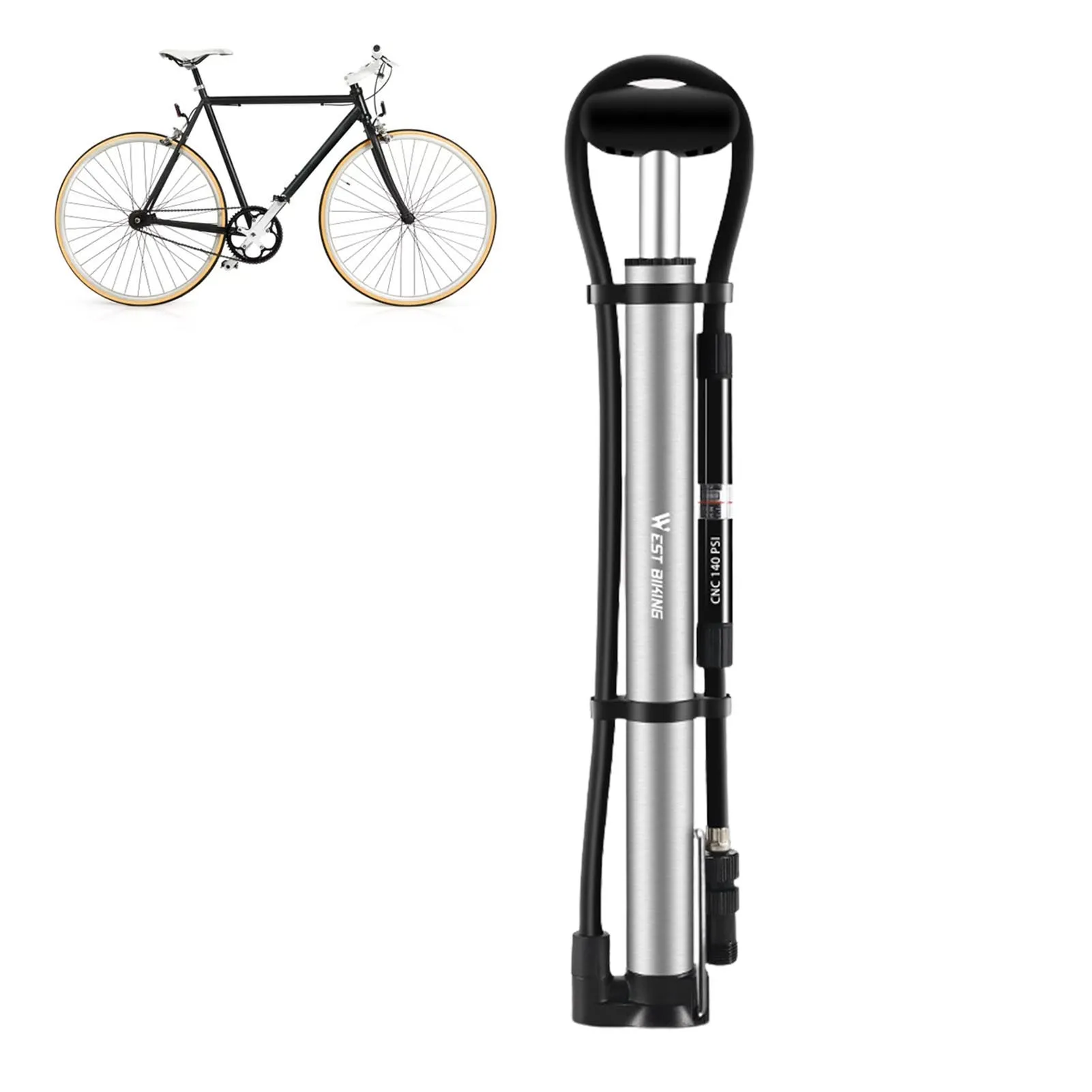 

Портативный велосипедный насос высокого давления, 140 фунт/кв. Дюйм, насос для шин велосипеда со встроенным манометром, велосипедный насос дл...