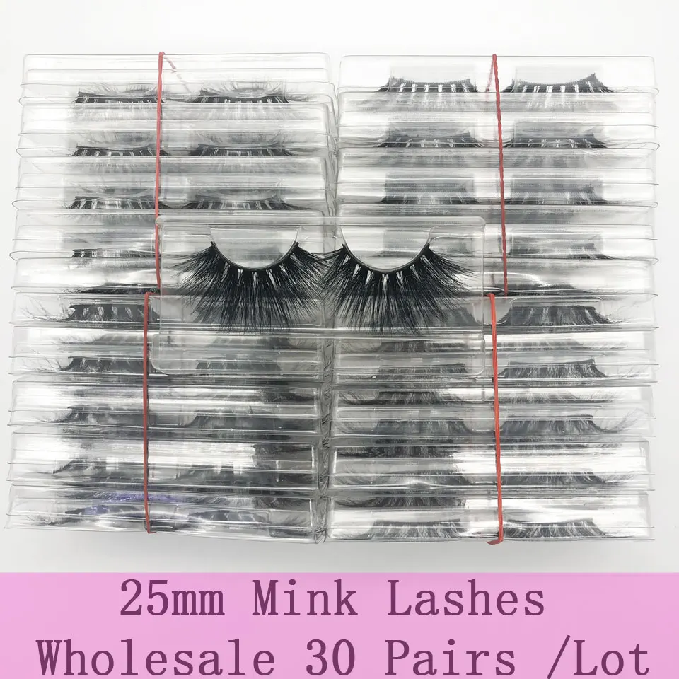 

Wholesale 30 Pairs/Pack 3D Mink Lashes No packaging Full Strip Lashes 25mm Mink False Eyelash Custom Box Makeup Mink Eyelashes