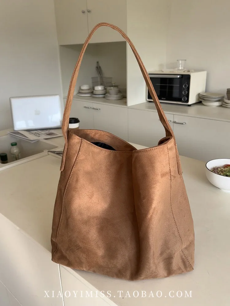 Женские сумки-ведра из искусственной замши большая вместительная женская сумка